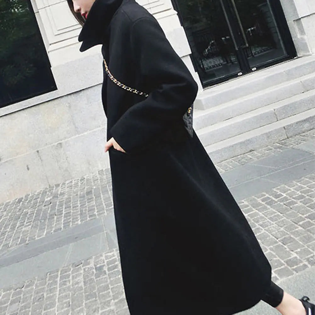 Slim Mid-Length Thick Woolen Trench Coat for Women