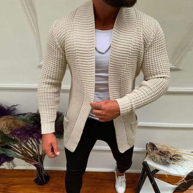 Men's Casual V-Neck Knitted Cardigan for Autumn/Winter