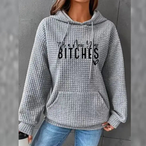 Loose Long Sleeve Hooded Sweater with Patch Pockets