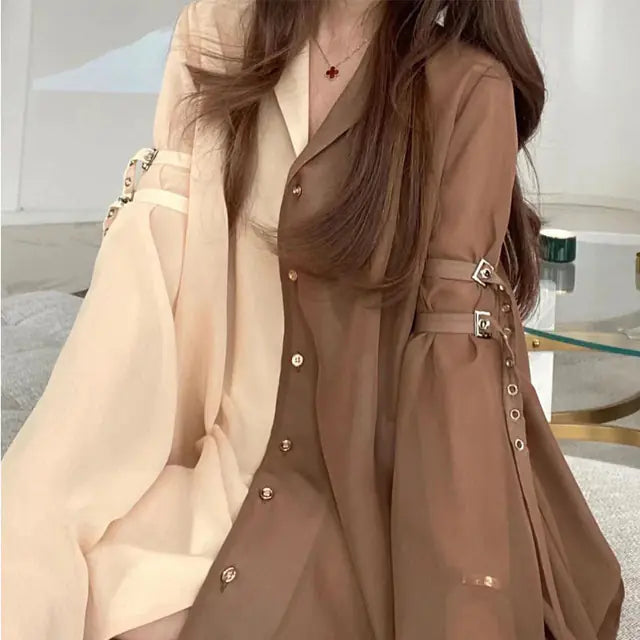 Elegant Harajuku Korean Casual Aesthetic Shirt Dress