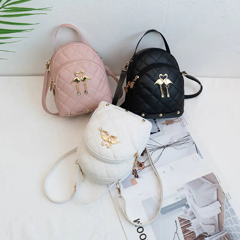Embroidered PU Leather Small Backpack for Women