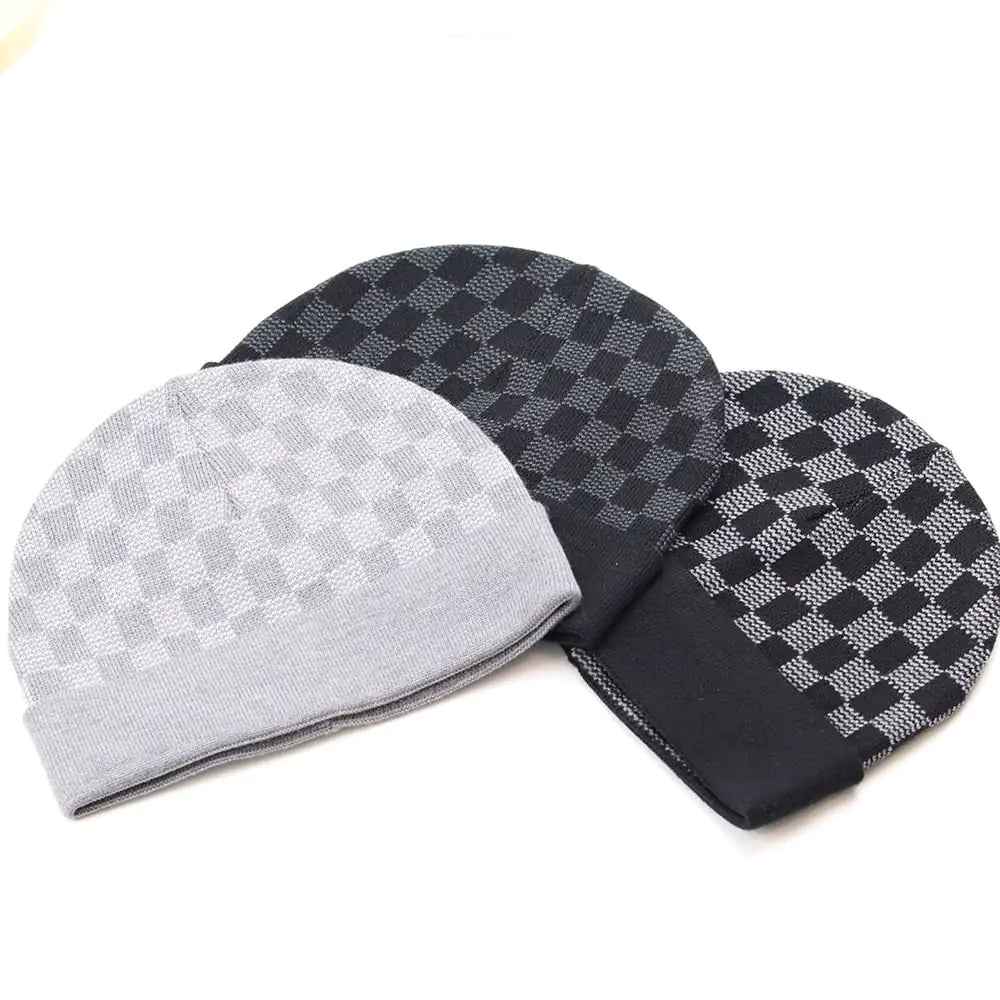 Plaid Knitted Women's Hat for Chess Enthusiasts