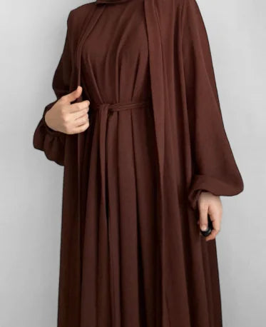 Eid Ramadan Women's Open Abaya Kimono Dress Set (3 Pieces)