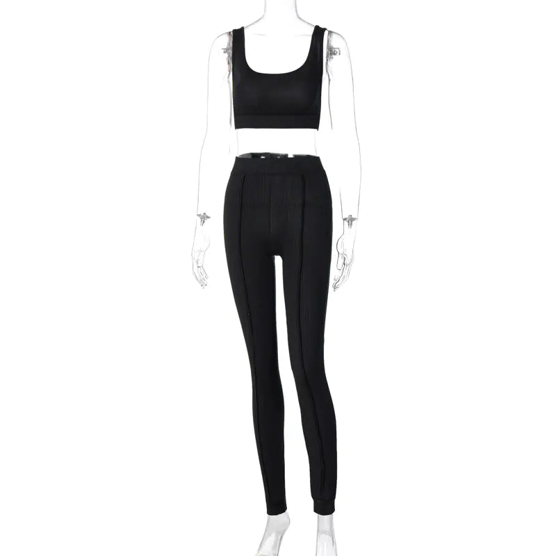 Women's Ribbed Yoga Workout Set for Autumn/Winter