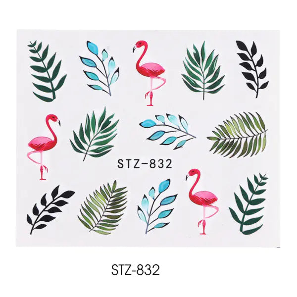 Nail Water Stickers - Green Leaf Rose Design