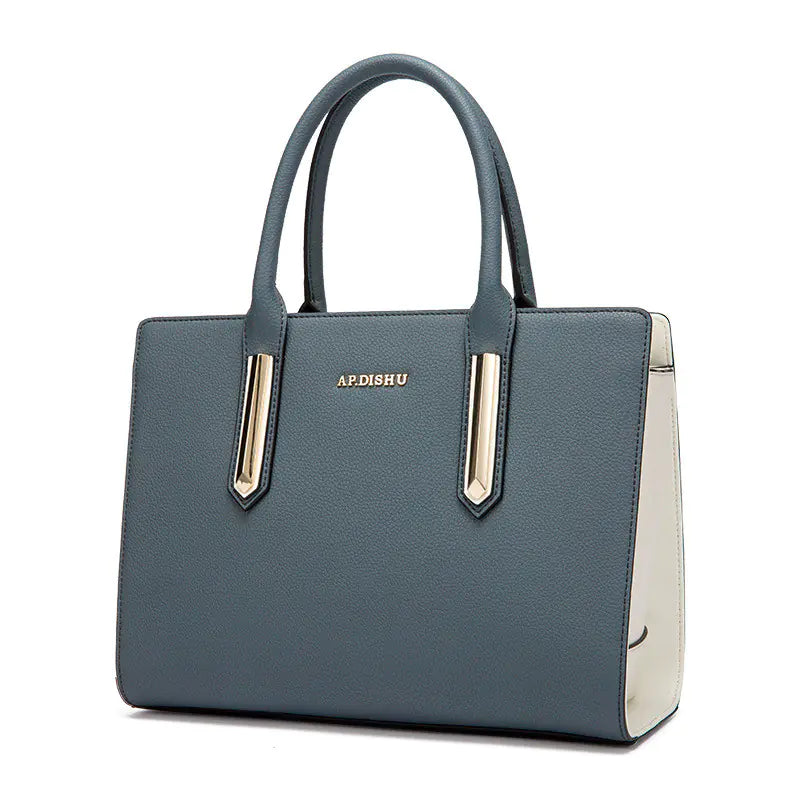 Color Block Genuine Leather Women's Tote Bag