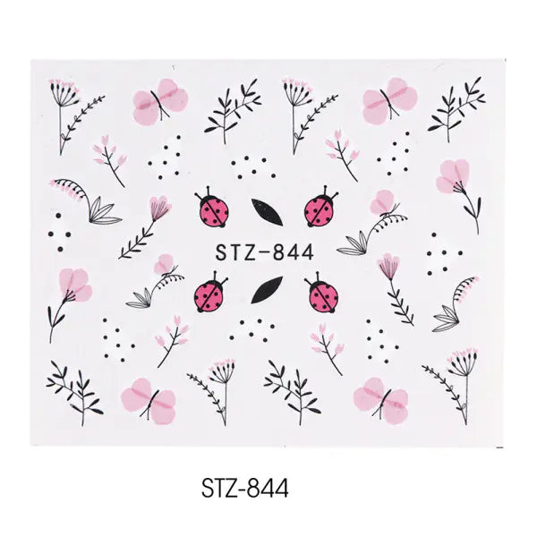 Nail Water Stickers - Green Leaf Rose Design