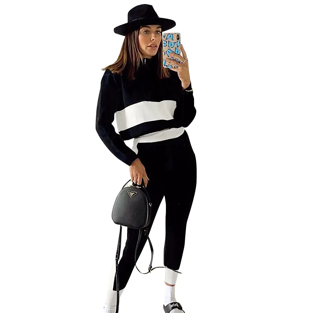 Women's Casual Sport Set with Color Block Design