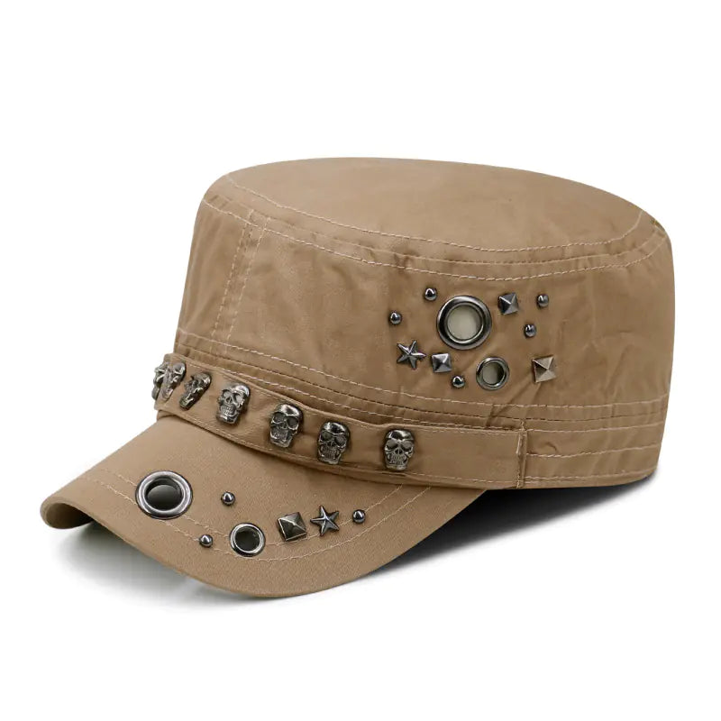 Rivet-Studded Flat Top Hat for Fashion Enthusiasts