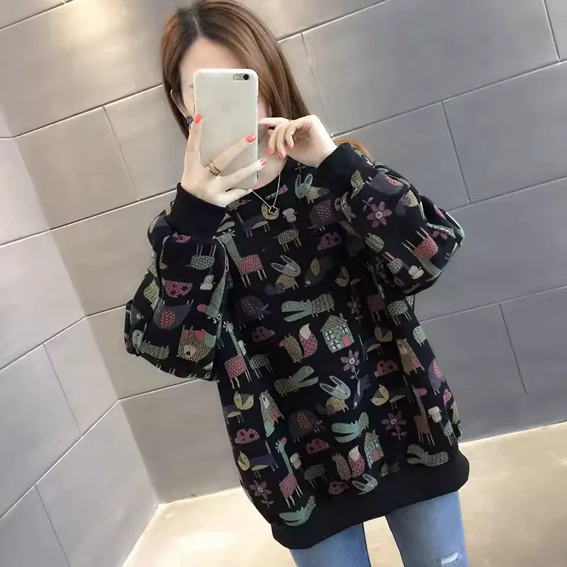 Korean Style Women's Loose Long Sleeve Sweatshirt