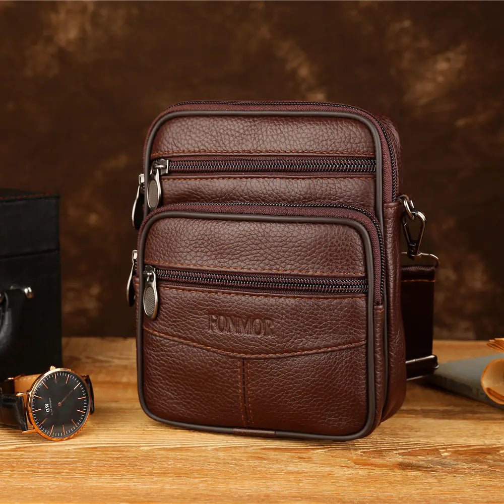 Genuine Leather Men's Crossbody Phone Bag and Waist Bag