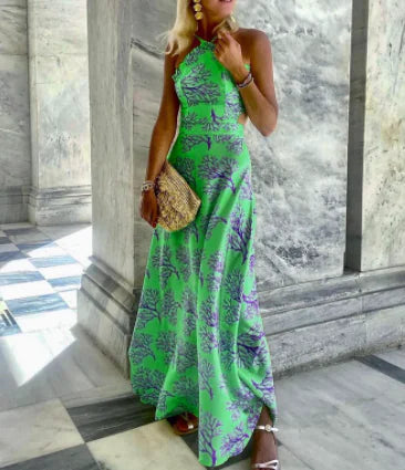 Halterneck Printed Midi Dress for Women