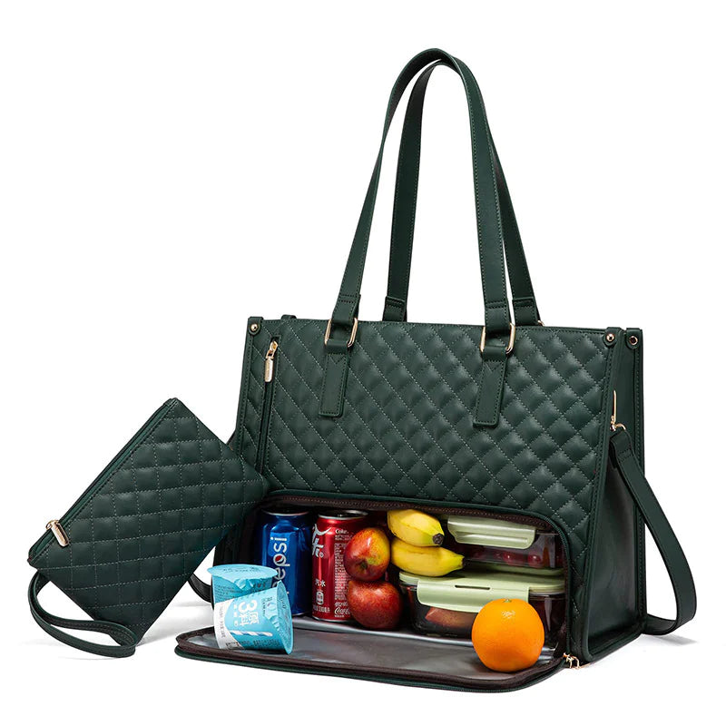 Women's Insulated Leak-proof Large Lunch Bag with Computer Storage and Purse Design