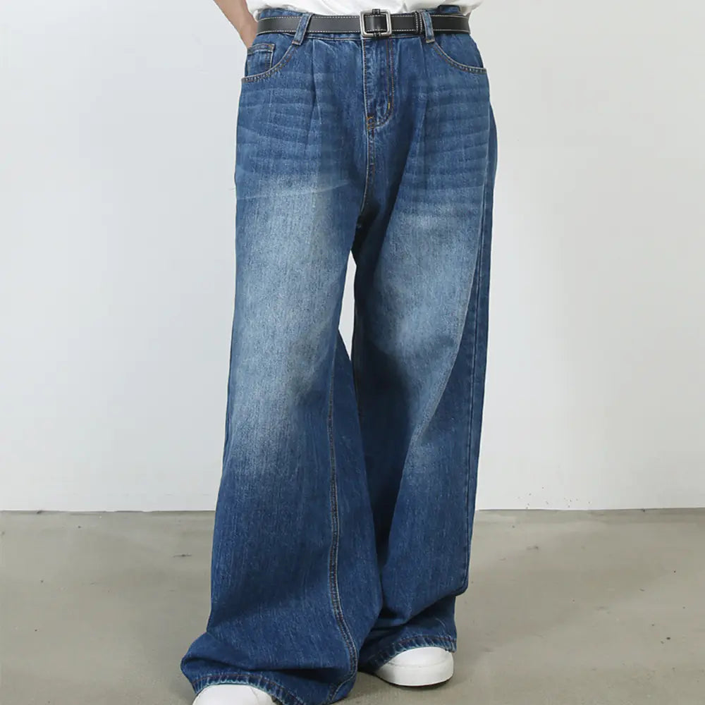 Personality Denim Men's Loose Wide-leg Straight Pants