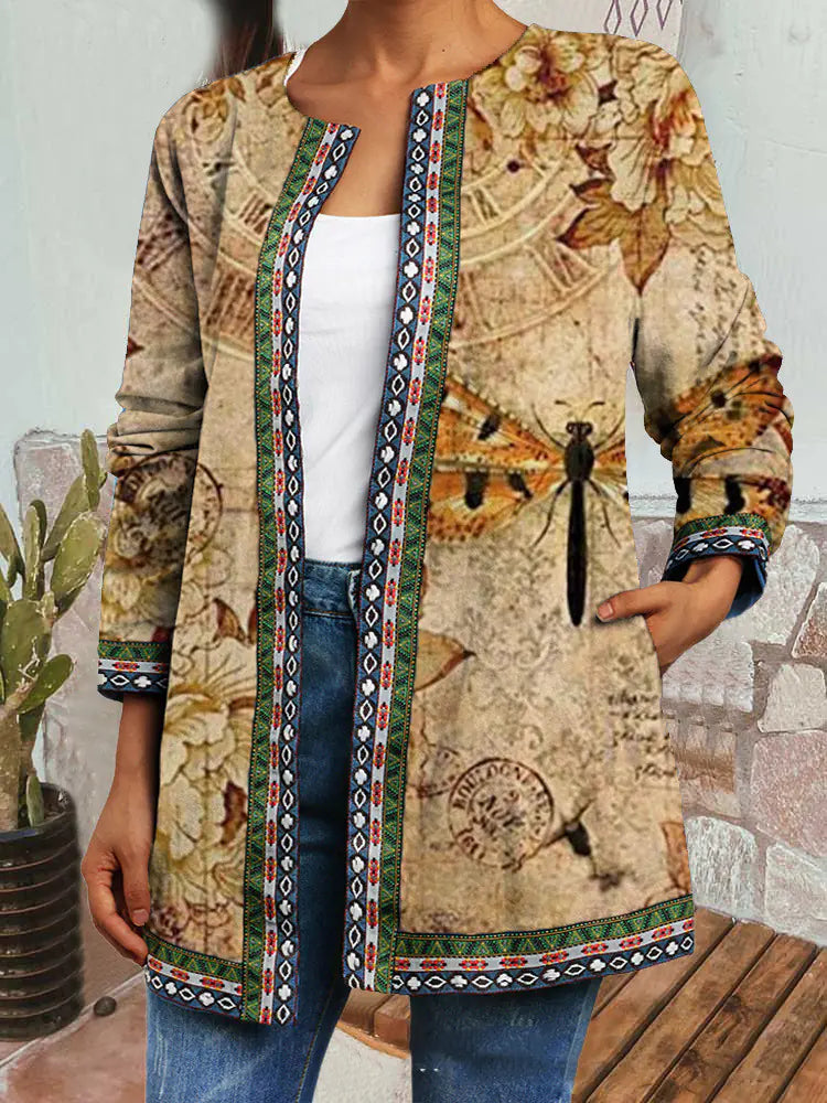 Vintage Floral Patchwork Long Sleeve Cardigan for Women