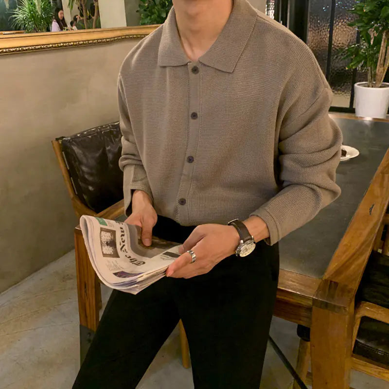 MYQ Men's Fall Knit Cardigan - Loose Polo Sweater