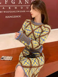 Women's Autumn Winter French Waist Skirt Knitting Dress