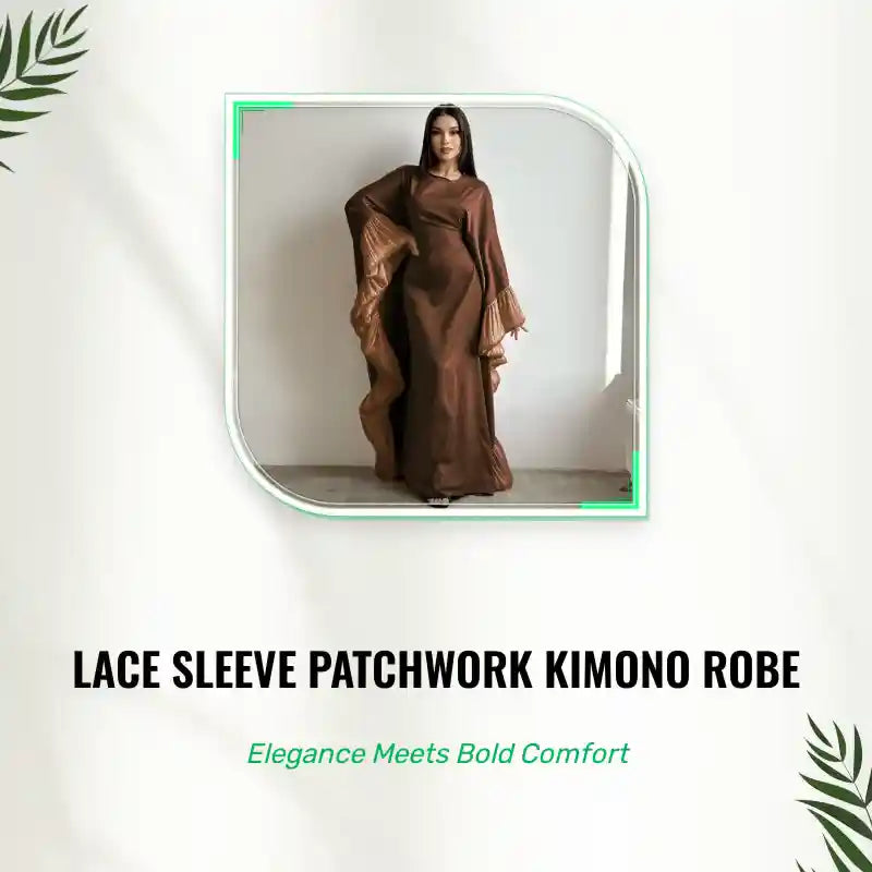 Lace Sleeve Patchwork Kimono Robe by@Outfy
