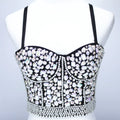 Beaded Crop Top with Rhinestone Straps