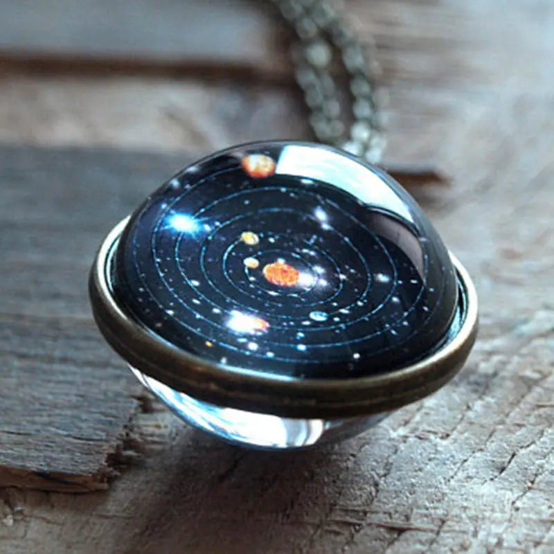 Double-Sided Glass Starry Sky Necklace - Solar System