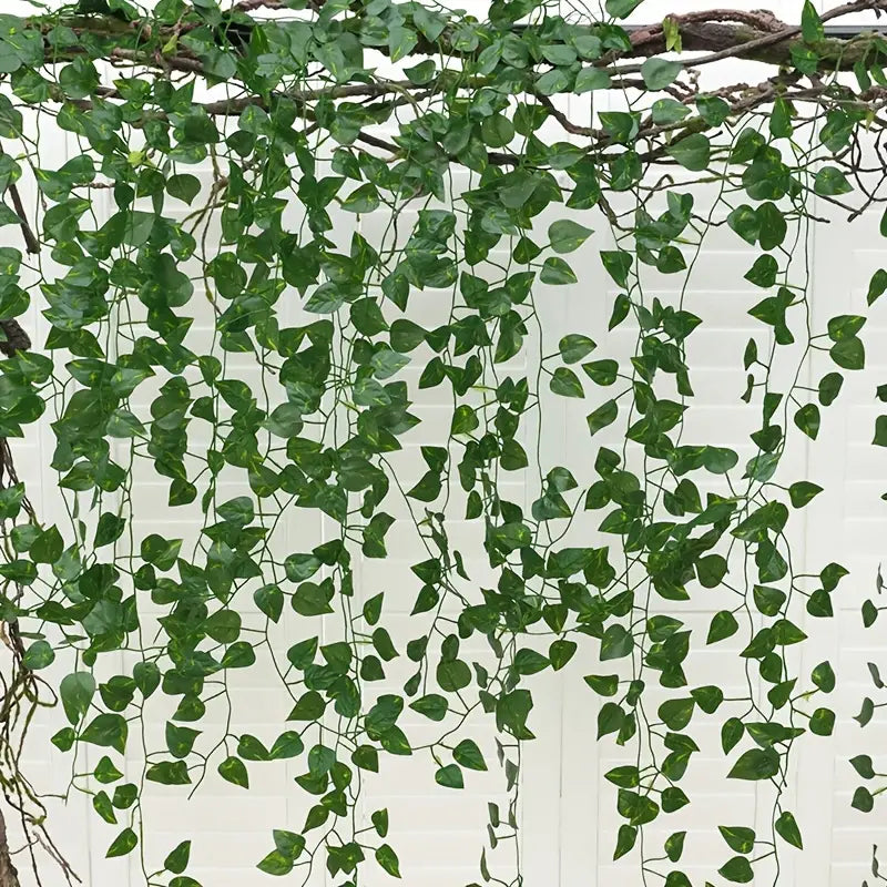 12pcs Artificial Green Leaf Hanging Vine for Decor