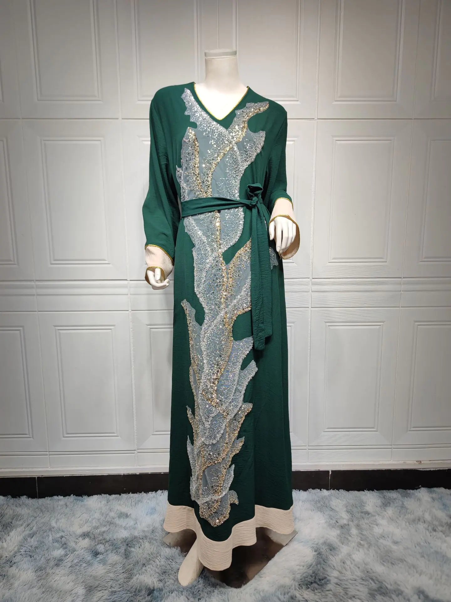 AB330 Fashionable Muslim Abaya with Sequin Embroidery
