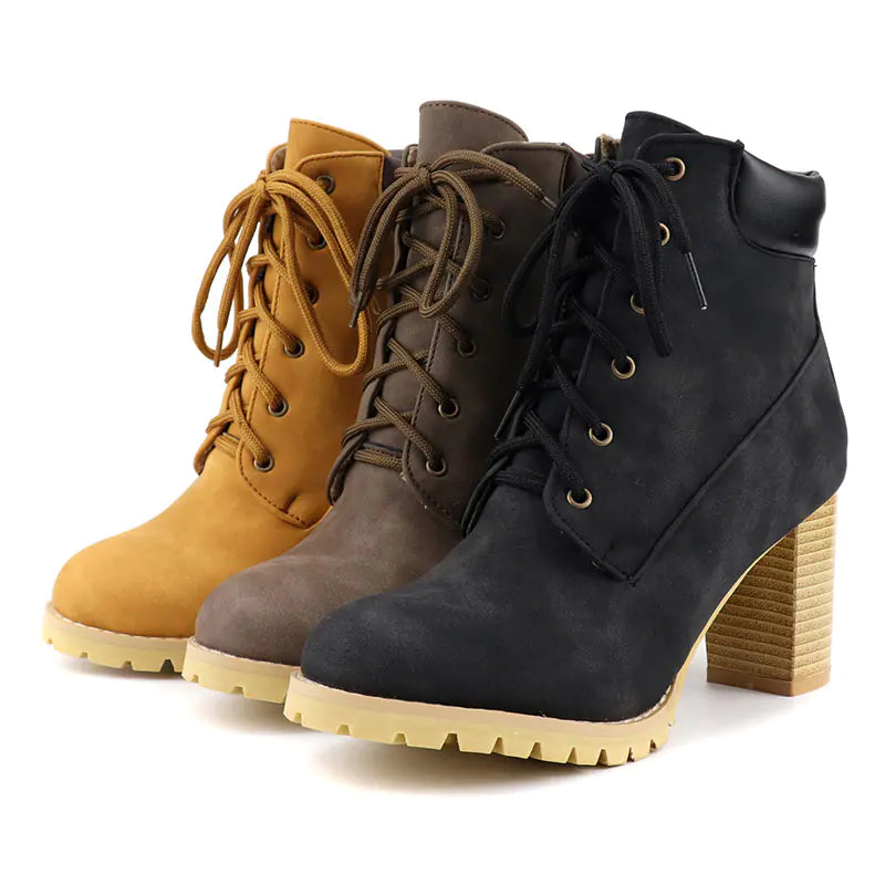 High Heel Lace-Up Short Boots for Women (Plus Size)