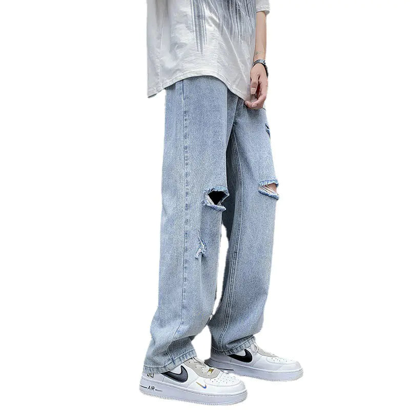 Men's Casual Loose Fit Denim Blue Wide Leg Pants