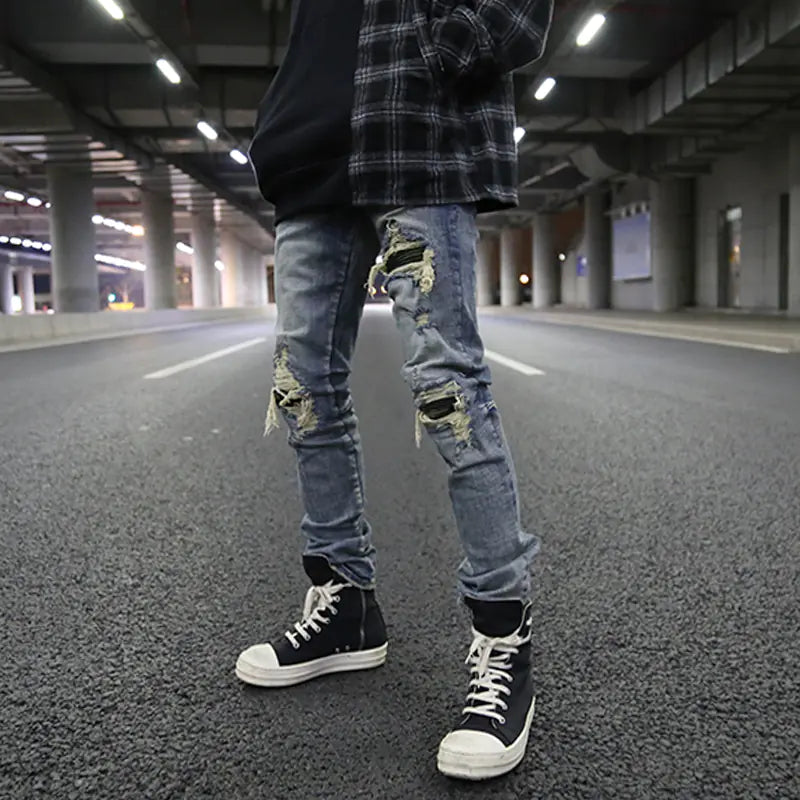 Ripped Slim Fit Stretch Denim Jeans