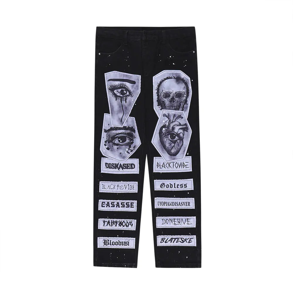 Men's Wide Leg Loose Street Pants in Washed Denim