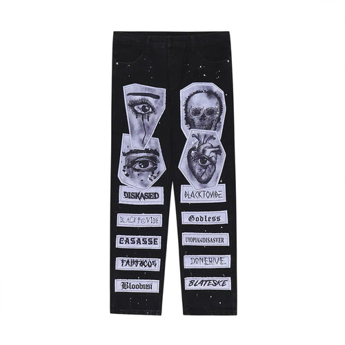 Men's Wide Leg Loose Street Pants in Washed Denim