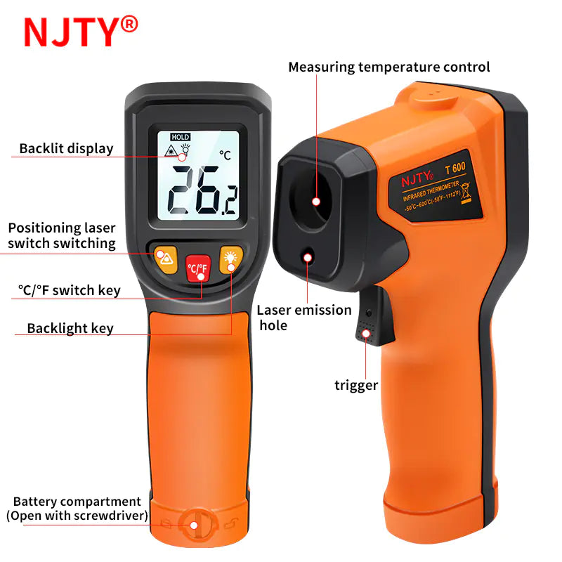 Digital Infrared Thermometer NJTY -50 to 600 ℃ Laser Gun