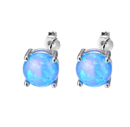 8mm Gold-Plated Opal Stud Earrings