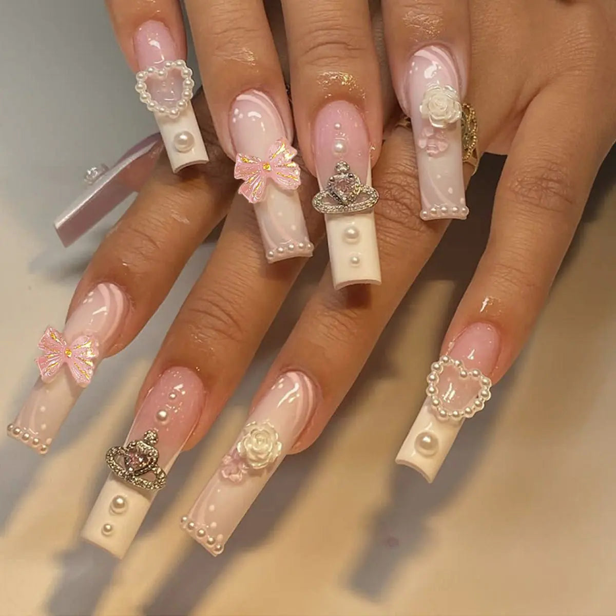 Valentine's Day Press-On Nail Set with Heart Designs