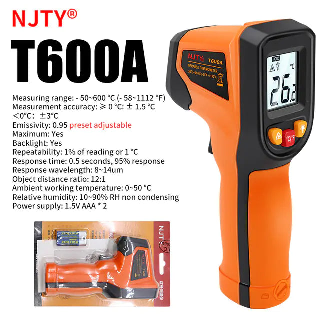 Digital Infrared Thermometer NJTY -50 to 600 ℃ Laser Gun