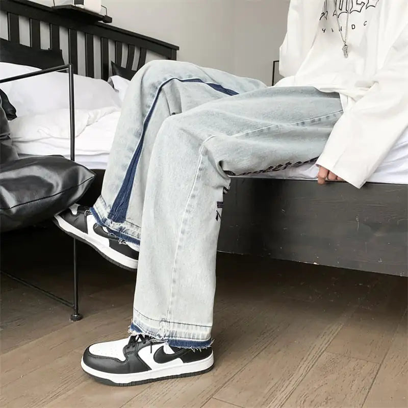Men's Denim Loose-Fitting Straight-Leg Wide-Leg Pants