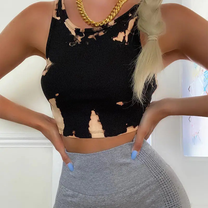 2020 Summer Tie-Dye Print High-Stretch Crop Top