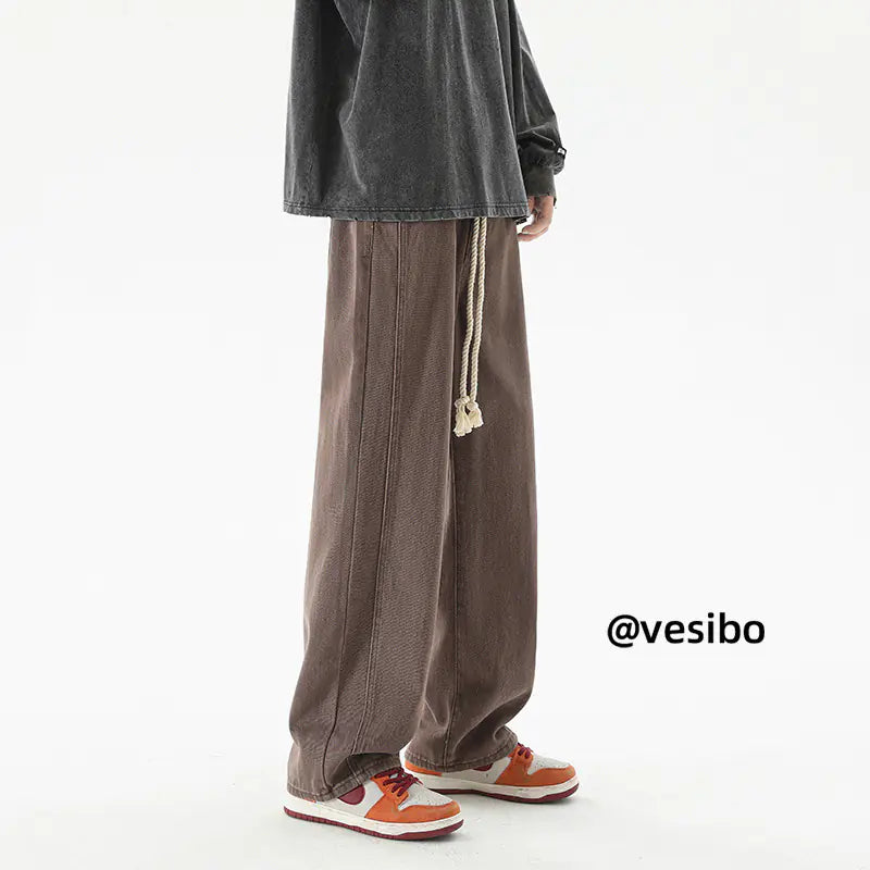 Men's Black Loose Fit Wide Leg Denim Pants