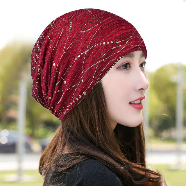 Breathable Rhinestone Sunscreen Hat with Headband