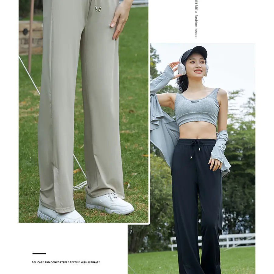 Pink Ice Silk Wide-Leg Trousers for Spring/Summer 2024