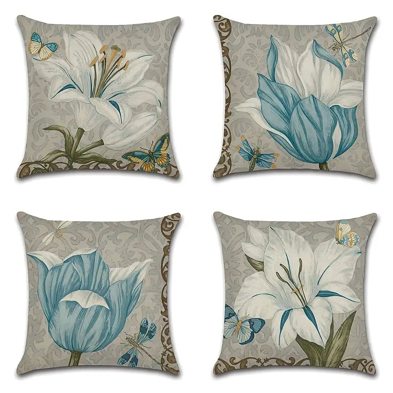 Set of 4 Vintage Floral Pillow Covers for Home Décor