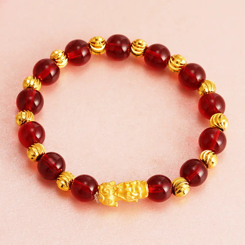 Mini Pixiu Obsidian Bracelet with Buddha Beads