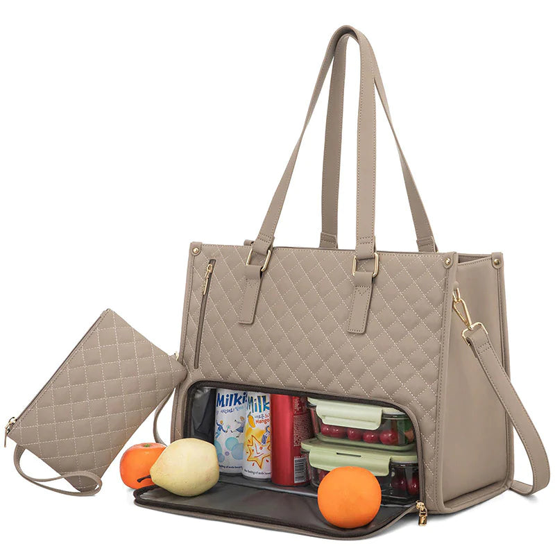 Women's Insulated Leak-proof Large Lunch Bag with Computer Storage and Purse Design