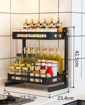 Double-layer Black Stainless Steel Kitchen Rack