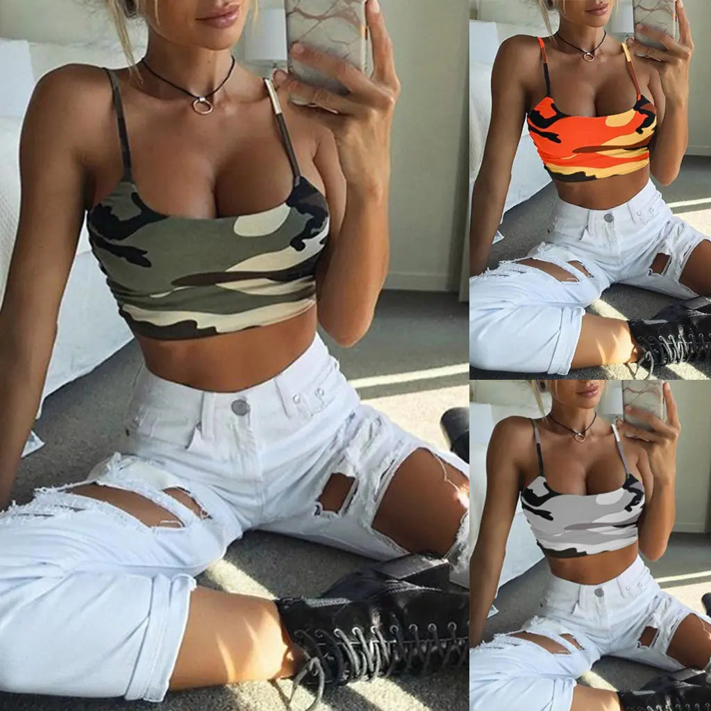 Camo Print Crop Top with Adjustable Straps