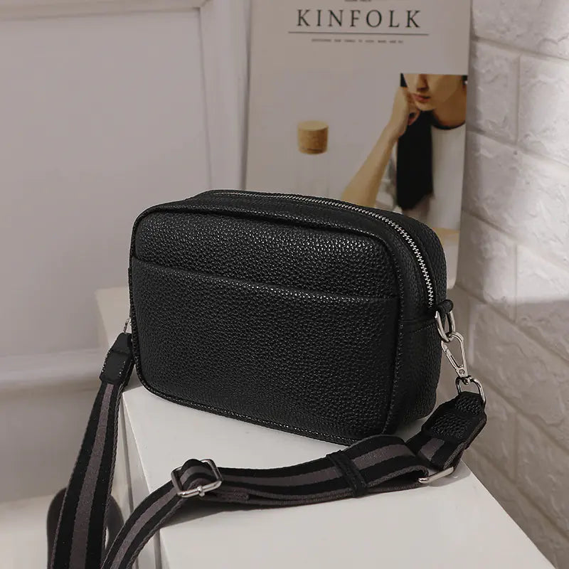 Solid Color Women's Messenger Bag with Wide Strap