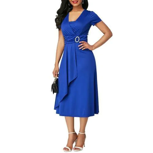 Asymmetrical Hemline V-Neck Evening Party Dress