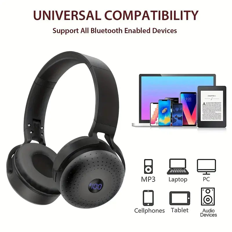 Wireless HiFi Stereo Headsets with Built-in Mic and Power Display