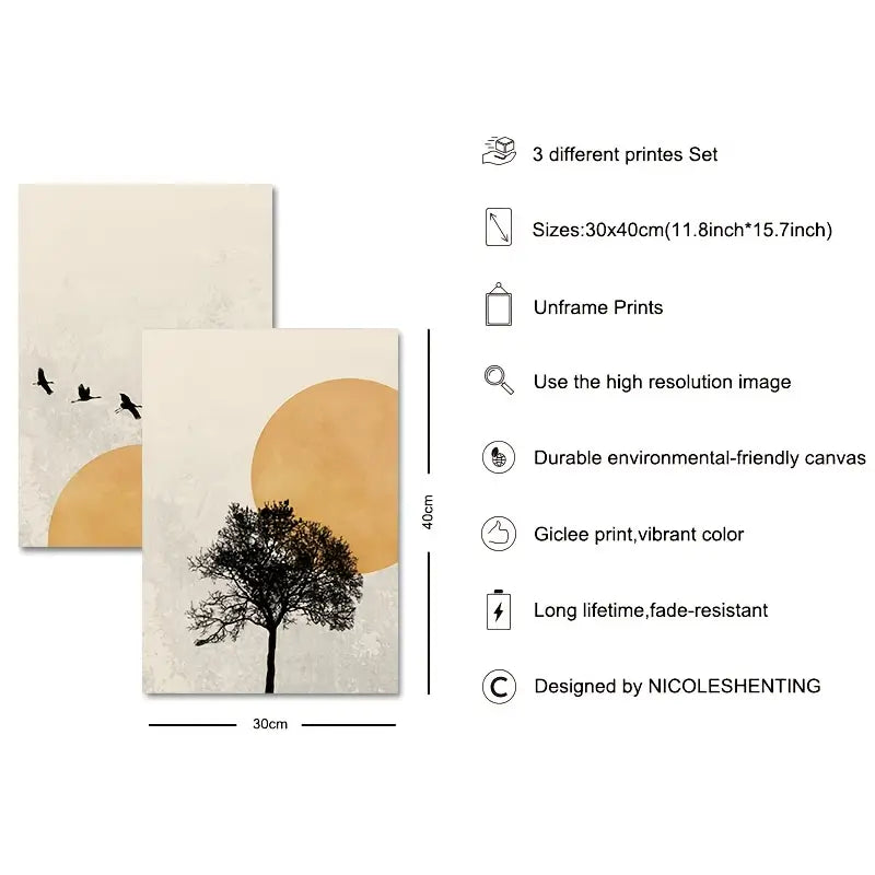 HD Winter Tree Moon Silhouette Poster for Home Décor
