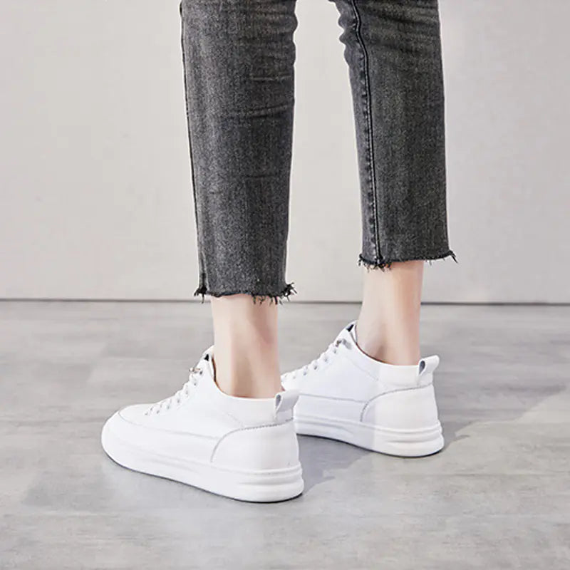 Genuine Leather High-Top Women's Casual Sports Shoes